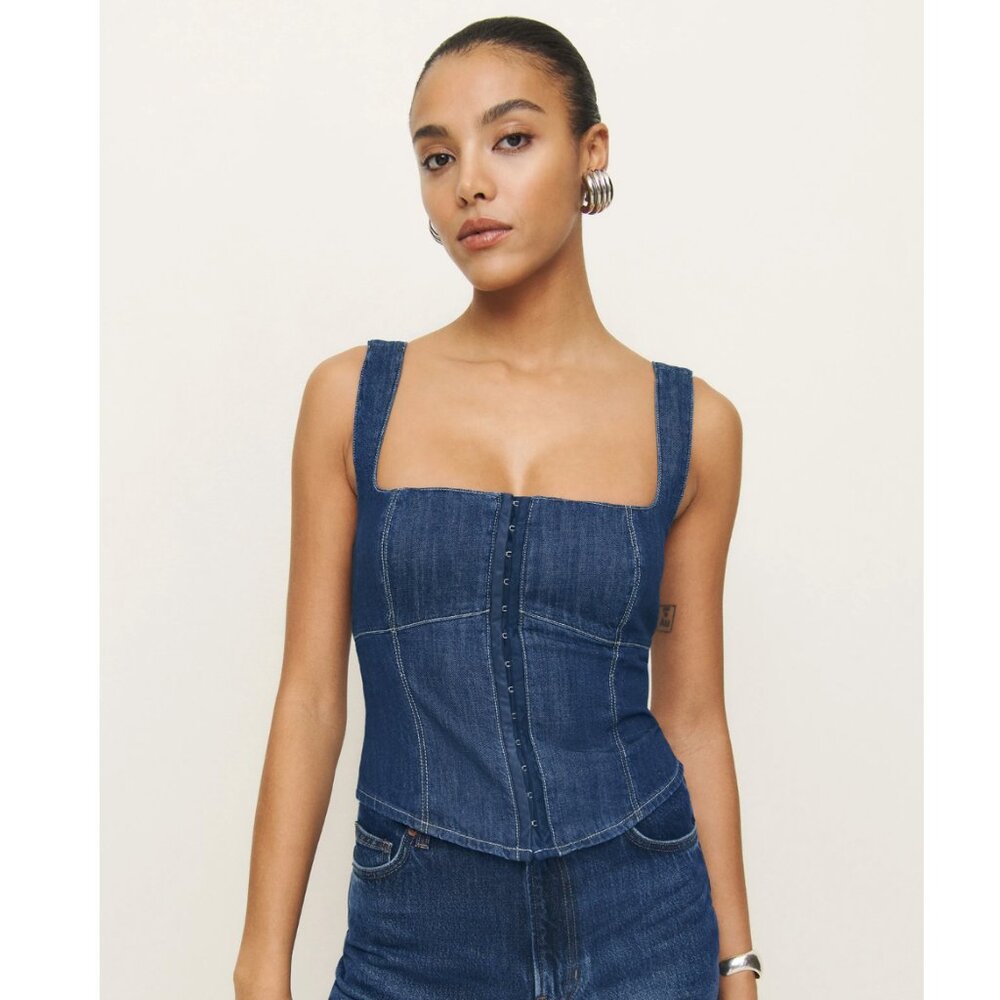 Reformation Tagliatelle Denim Top Blue - Size 0